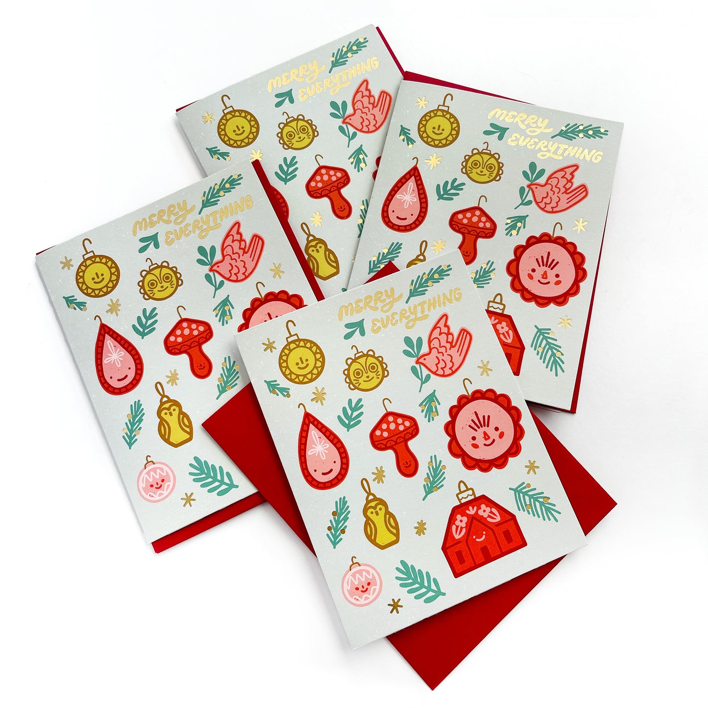 Merry Everything Ornaments Christmas Holiday Card Case of 6 / Box Set of 3