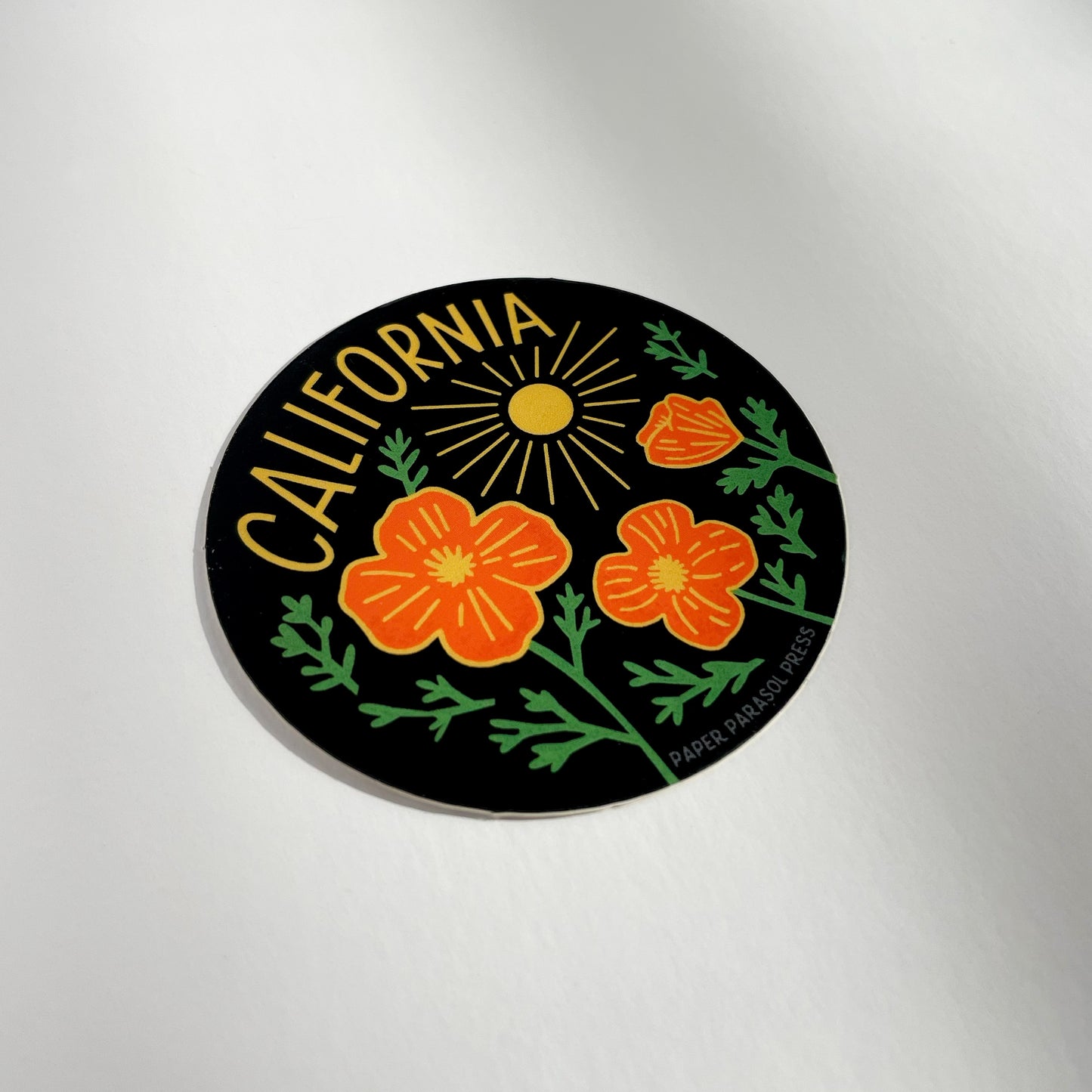 California Poppy Sun Black Sticker Case of 6