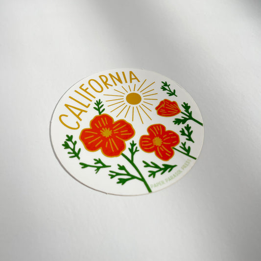 California Poppy Sun in White Sticker Case of 6