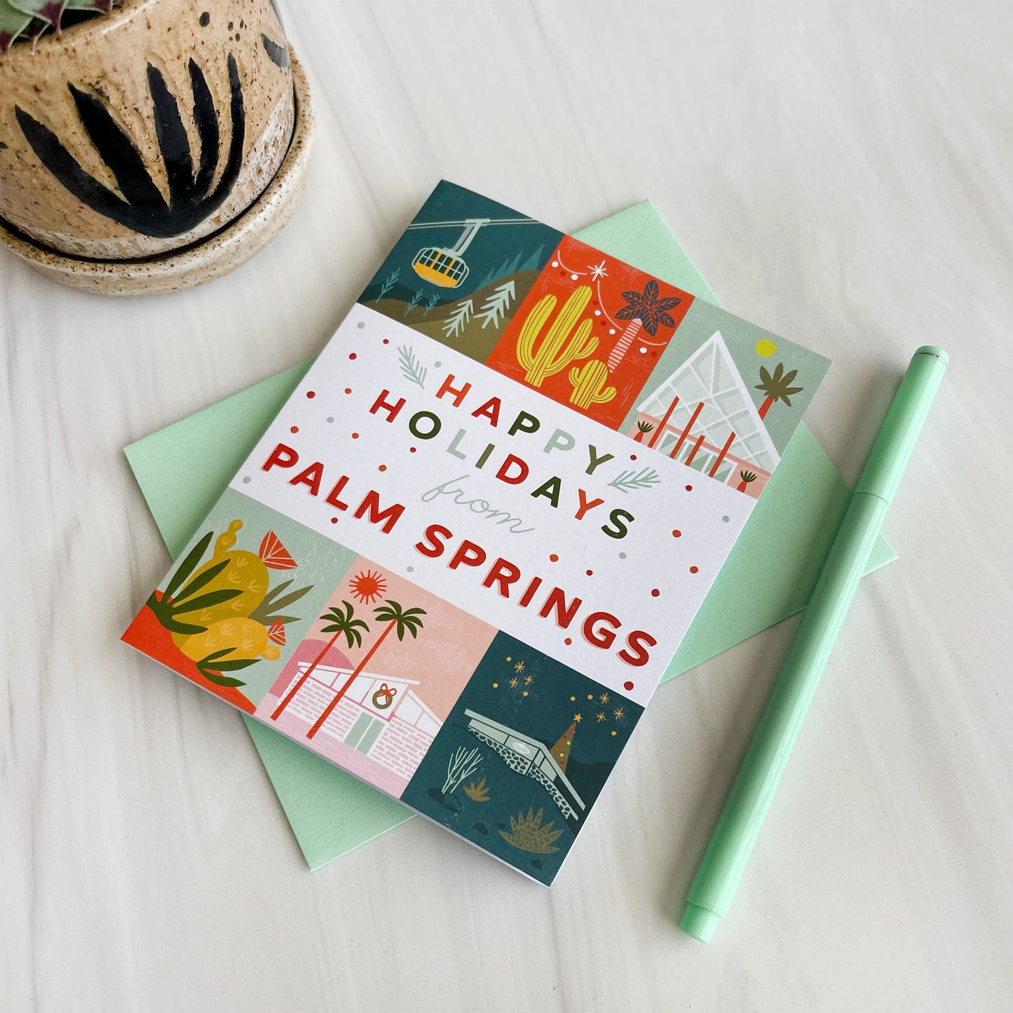 Palm Springs Holiday Grid Card Case of 6 / Box Set of 3